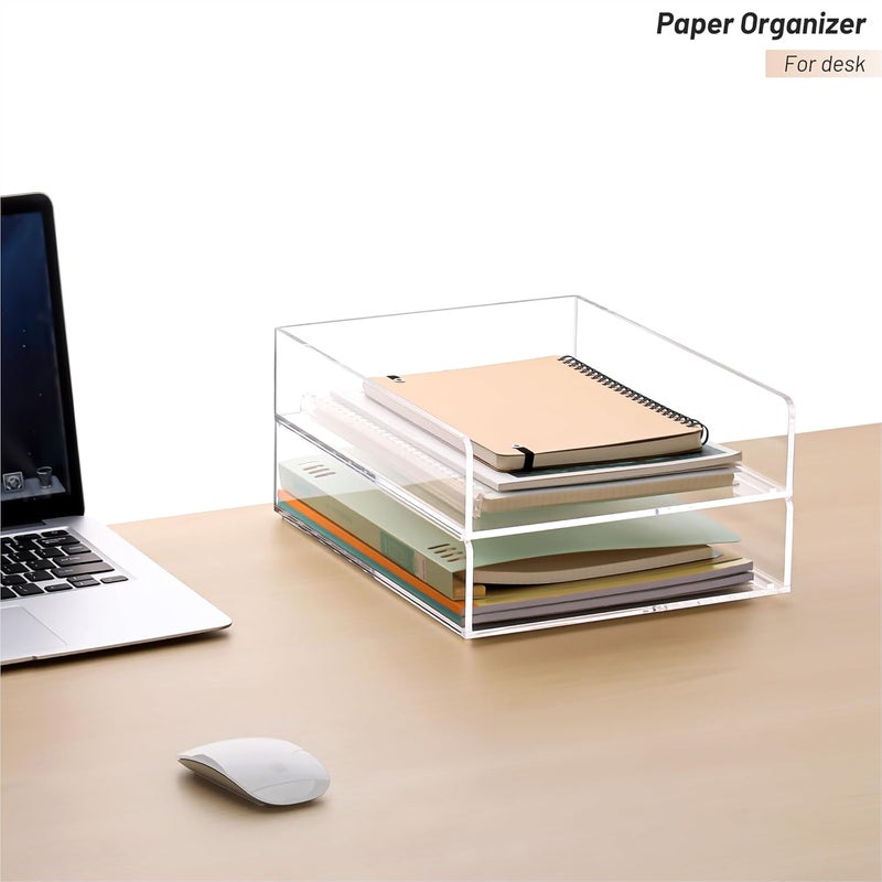 HeZone Paper Organizer Letter Tray, Clear Acrylic Paper Tray, School Teacher Office Supplies Organization, Stackable Desk File Organizer, Classroom Decor and Accessories-2 Pack… - Image 2